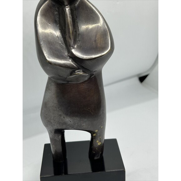 MCM Bronze Abstract Clarinet Player On Wood Stand Unsigned - Picture 5 of 12